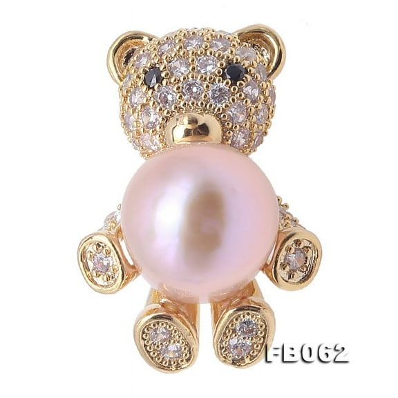JYX Pearl Cute Bear Brooches Pink Freshwater Cultured Pearl Brooch Pin for Women with Cubic Zirconia Animal Design Jewelry