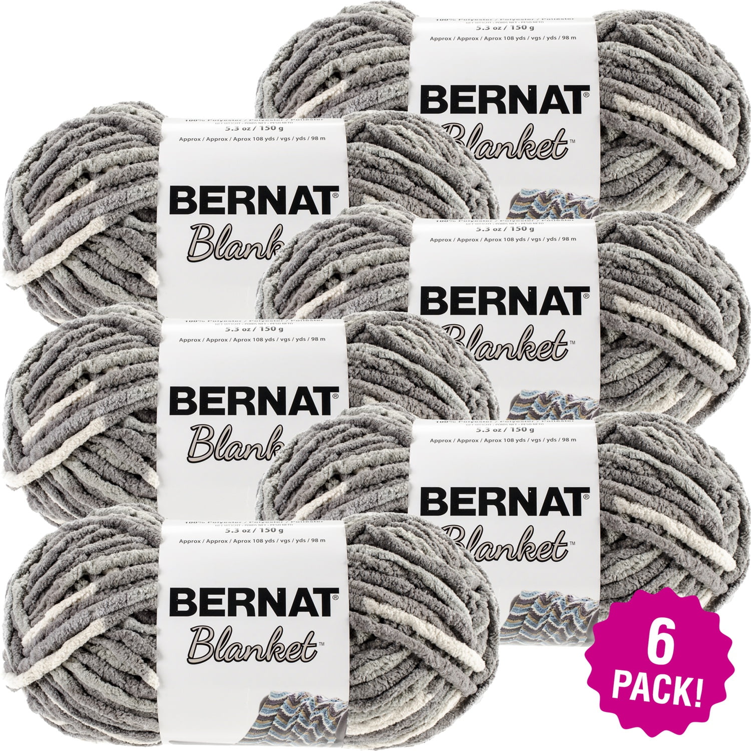 Bernat Blanket Yarn Silver Steel, Multipack of 6