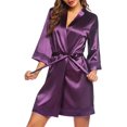 thumbnail image 2 of Women's Lace-Trim Kimono Style Short Satin Robe Sleepwear with 3/4 Sleeve, 2 of 6