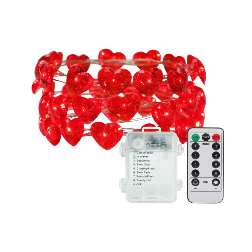 Famure Valentine's Day Red Heart Mini String Lights Waterproof 10 ft 30