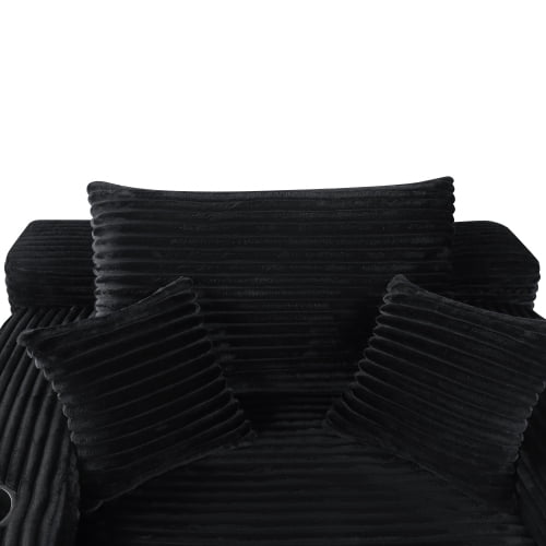 Convertible Chaise Lounge Chair Plush with Wide Armrest & Throw Pillows, Cozy Boneless Sleeper Sofa Bed Armchair, with cup holder,for Living Room, Bedroom, Black