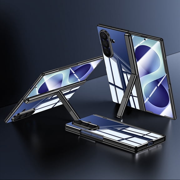 GJL Clear Case with Hidden Kickstand for Samsung Galaxy Z Fold8 Ultra, Built-in Tempered Glass Screen Protector and Full Hinge Protection, Anti-Scratch Shockproof Protective Cover, Black
