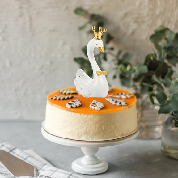 WRITWAA 2pcs White Swan Resin Figurine Cupcake Toppers for Birthday Wedding Cake Decoration Party Supplies