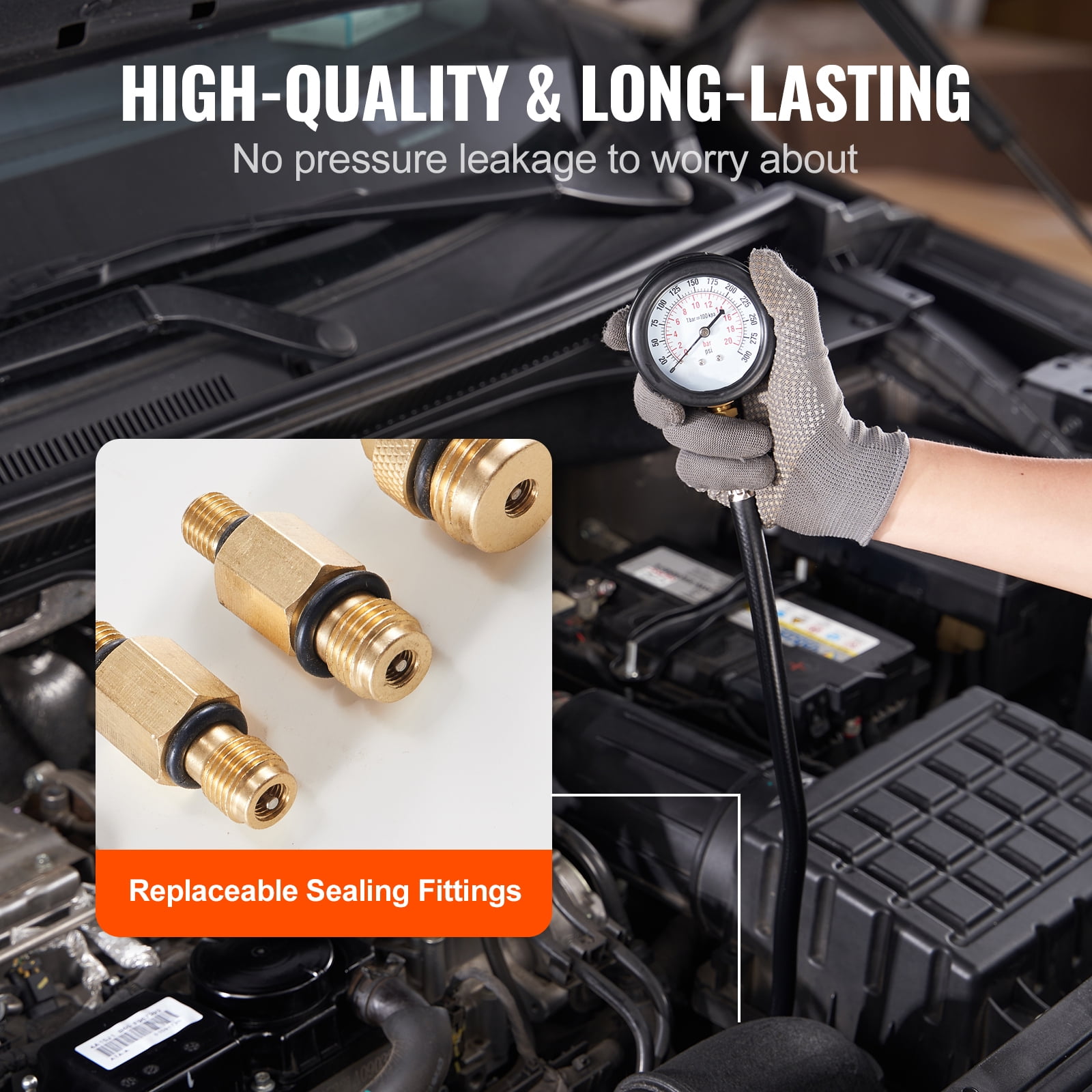 SKYSHALO 9 Pcs Automotive Engine Cylinder Leak Down Compression Test, Accurate Dual Scale Pressure Gauge 0-300 psi, with Long Reach Hoses and Case for Engine Cylinders Compression Tester Adapter Kit