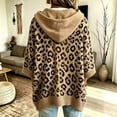 thumbnail image 4 of Yuaguia Women Leopard Print Drawstring Hoodie, Loose Fit Casual Knit Sweatshirt, Fall Winter 3/4 Sleeve Pullover Top for Daily Wear Streetwear, Khaki XL, 4 of 5
