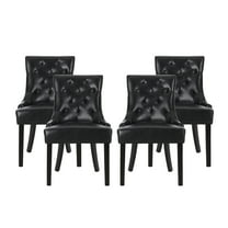 GDF Studio Maggie Contemporary Tufted Dining Chairs, Set of 4, Midnight Black Faux Leather and Dark Brown