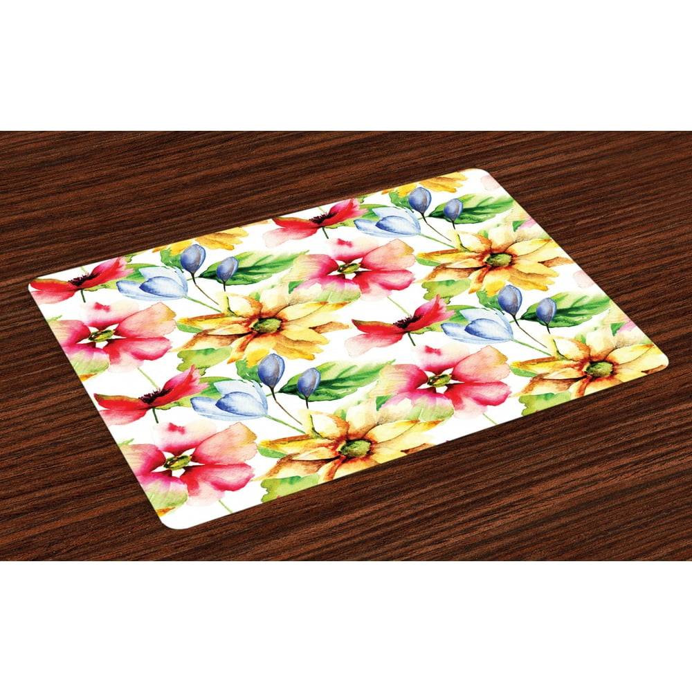 Watercolor Flower Placemats Set of 4 Spring Flower Pattern Print with