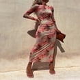 thumbnail image 2 of PENGXIANG Robe Longue à Manches Longues Imprimé Teinture sur Nœuds pour Femmes Automne, 2 of 7