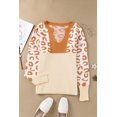 thumbnail image 4 of ABPHQTO Jersey de mujer con cuello de pico de leopardo colorblock naranja, 4 of 5
