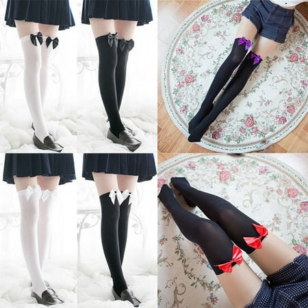 Sexy Womens Girls Over The Knee Socks Thigh High Stockings With Bows Fancy Dress
