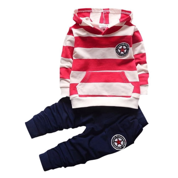 Gyratedream Two-Piece Suit Baby Boys Kids Long-Sleeved Hooded Striped Sweater + Trousers Pants Suit outfits