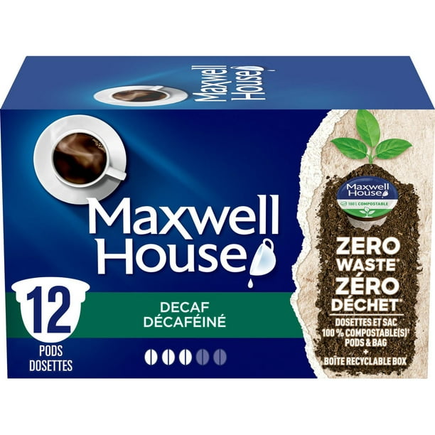 Dosettes de café décaféiné Maxwell House compostables à 100 %, 12 dosettes 117g