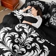 thumbnail image 4 of Homewish Damask Print 7-Piece Bedding Comforter Set,Retro Victorian Flower King Bedding Sets,Black White Bed Sheets For Men Women,Super Cozy Room Decor Reversible, 4 of 8