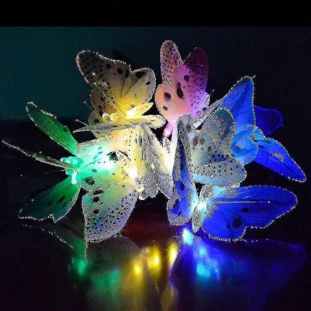 Luces de hadas de mariposa para exteriores, alimentadas por energía solar, LED, batería, impermeables, 3,5 metros, 10 LED, 2 modos, decorativas para jardín, patio, hogar, Navidad, fiesta de Pascua