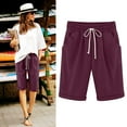 thumbnail image 2 of YYDGH High Waisted Cotton Linen Shorts for Women Casual Loose Pockets Elastic Waist Drawstring Comfy Beach Shorts Wine 3XL, 2 of 6