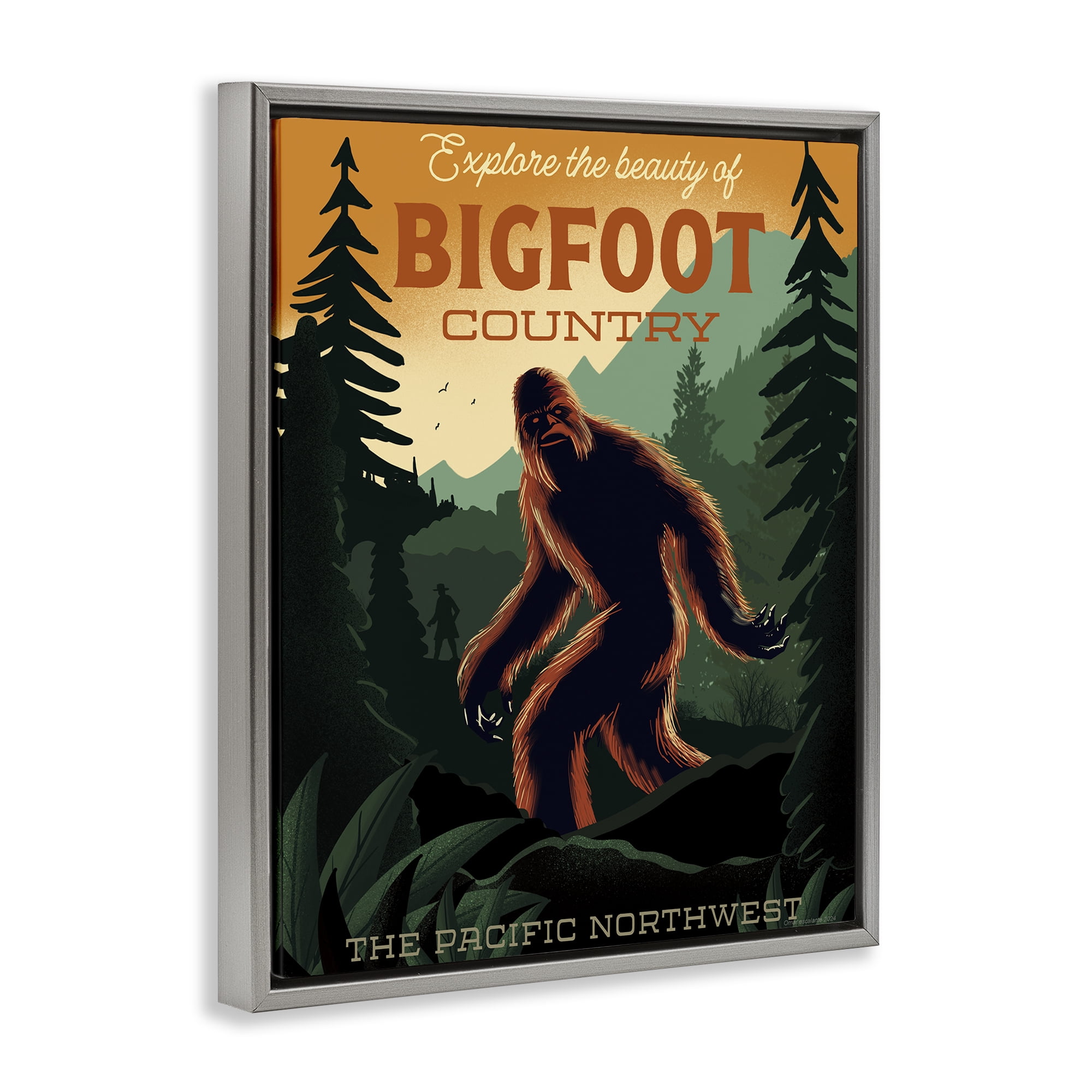Stupell Industries Cryptid Tourism Wildlife Gray Framed Floater Canvas Wall Art, design by Omar Escalante