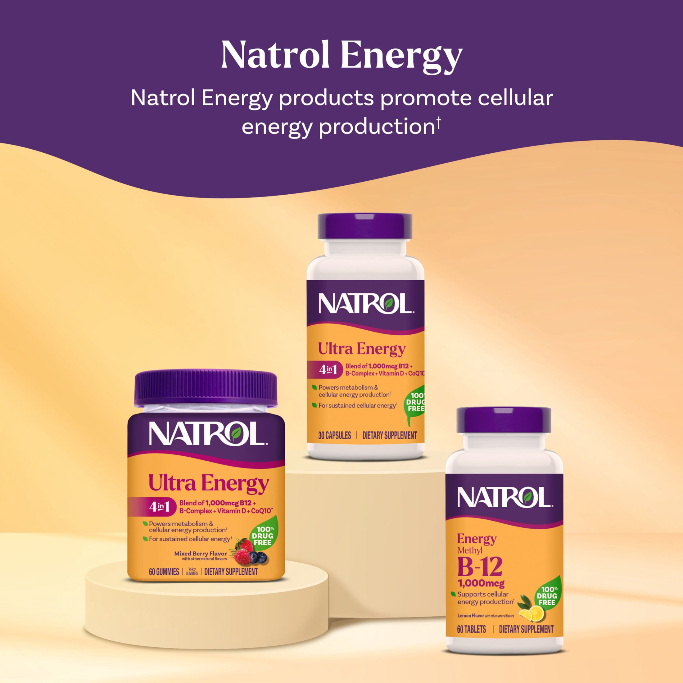 (3 pack) Natrol Energy Methyl B-12 1000 mcg, Lemon Flavored, 60 Chewable Tablets
