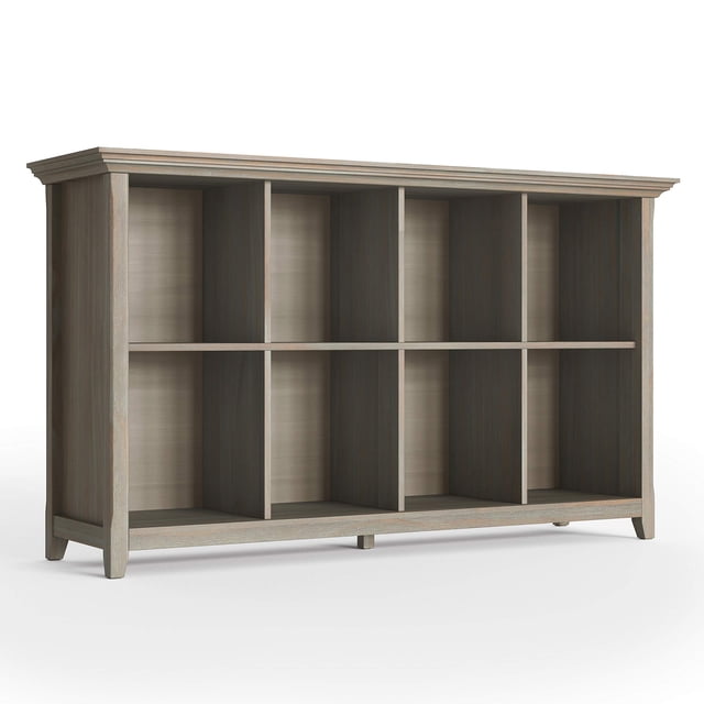 SIMPLIHOME Amherst SOLID WOOD 33 inch x 57 inch Transitional 8 Cube Storage Sofa Table in Distressed Grey with Storage, 8 Shelves, for the Living Room, Entryway and Bedroom