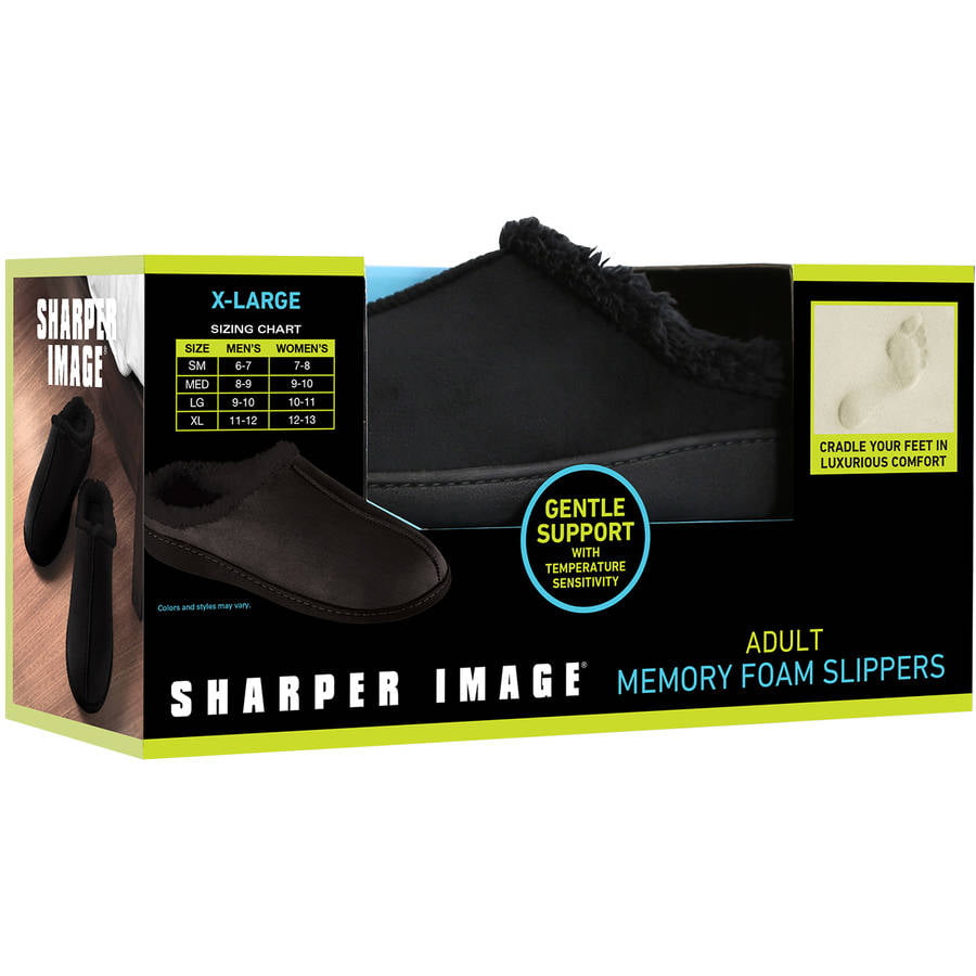 SHARPER IMAGE MENS MEMORY FOAM SLIPPERS Black Medium Size 