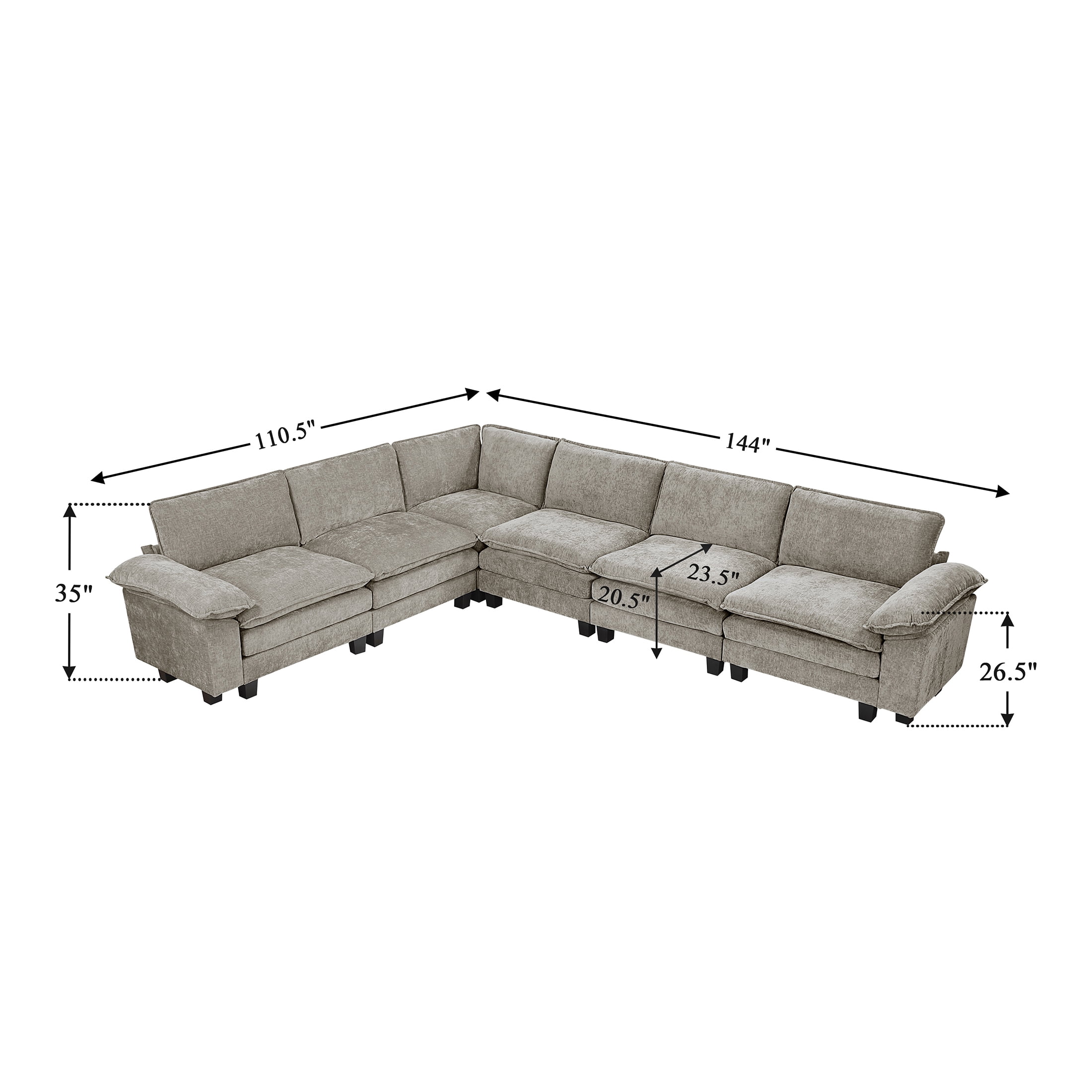OakvillePark Corvan Chenille 6-Piece L-Shaped Modular Sectional, Dark Pewter