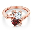 thumbnail image 3 of Gem Stone King 18K Rose Gold Plated Silver White Moissanite Red Garnet and White Diamond Ring for Women (1.83 Cttw, Heart Shape 6MM, Gemstone Birthstone, Size 6), 3 of 6