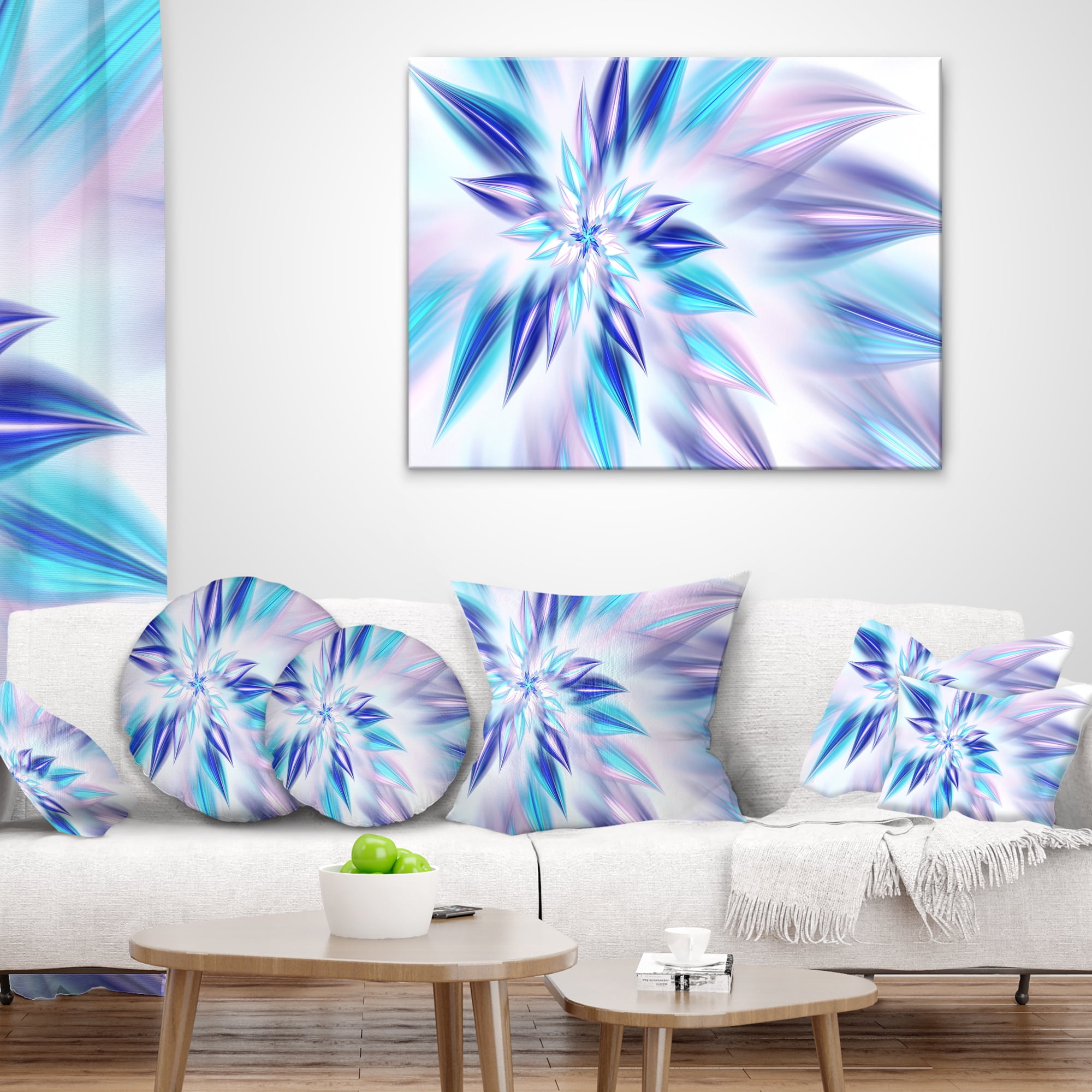 Designart Light Blue Fractal Spiral Flower - Abstract Throw Pillow - 12x20