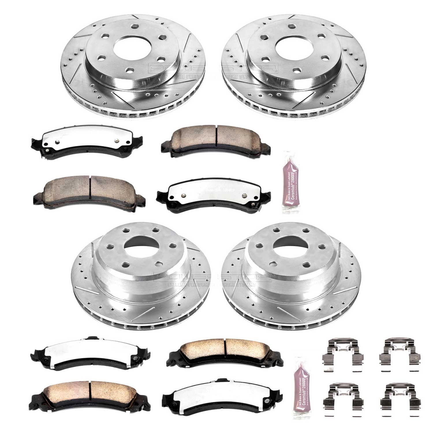 PowerStop Front and Rear Z36 Truck & Tow Carbon-Fiber Ceramic Brake Pad and Drilled and Slotted Rotor Kit Fits: CADILLAC CHEVROLET GMC Select Models K2016-36