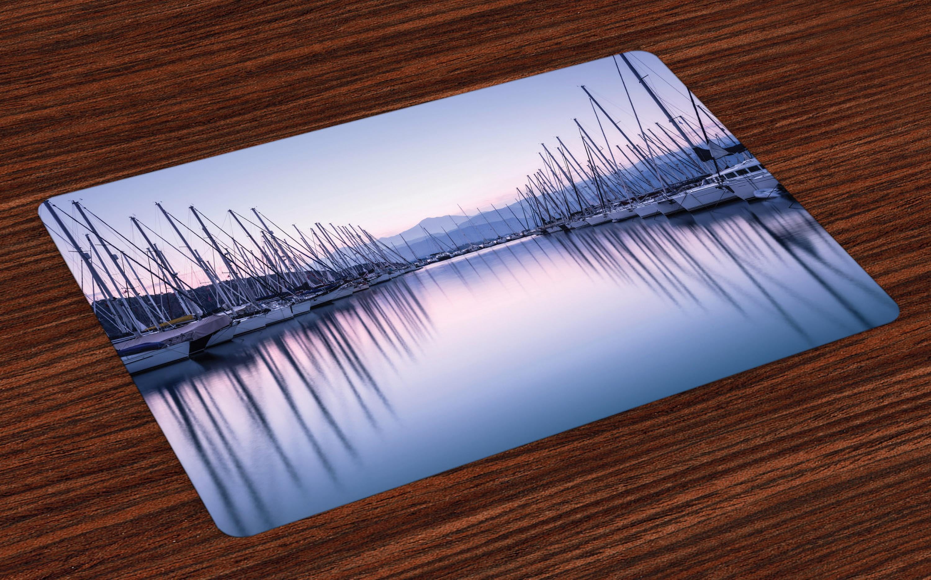 Sailboat Placemats Set of 4 Large Yacht Harbor in Sunrise Scenery