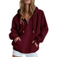 thumbnail image 3 of Fashionable Casual Solid Color Shoulder Style Half Zip Pocket Sweatshirt, Cozy Fleece Lined for Everyday, Sports, Travel, Red XL, Size S-XXXXXL, 3 of 9