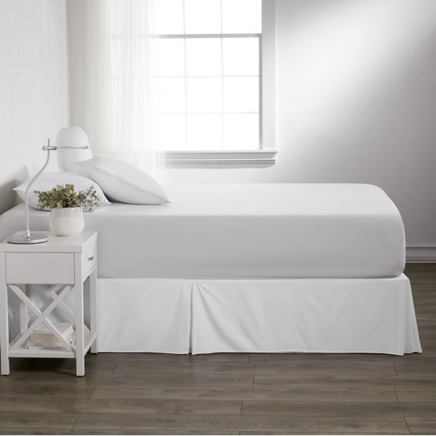 White Pleated Dust Ruffle Bed Skirt, Full, by Noble Linens