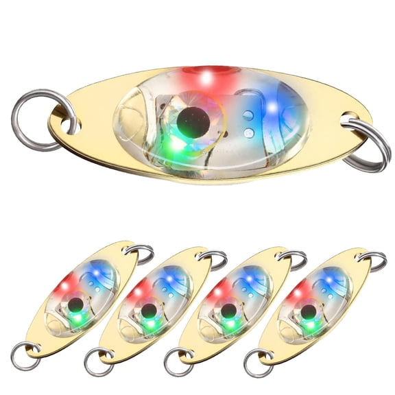 5Pack LED Fishing Lures Fishing Spoons Underwater Flasher Bass Halibut Saltwater Trolling Deep Drop Light LED Lighted Bait Flasher