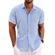thumbnail image 1 of Camisa de lino de manga corta azul para hombre COOFANDY, 1 of 5