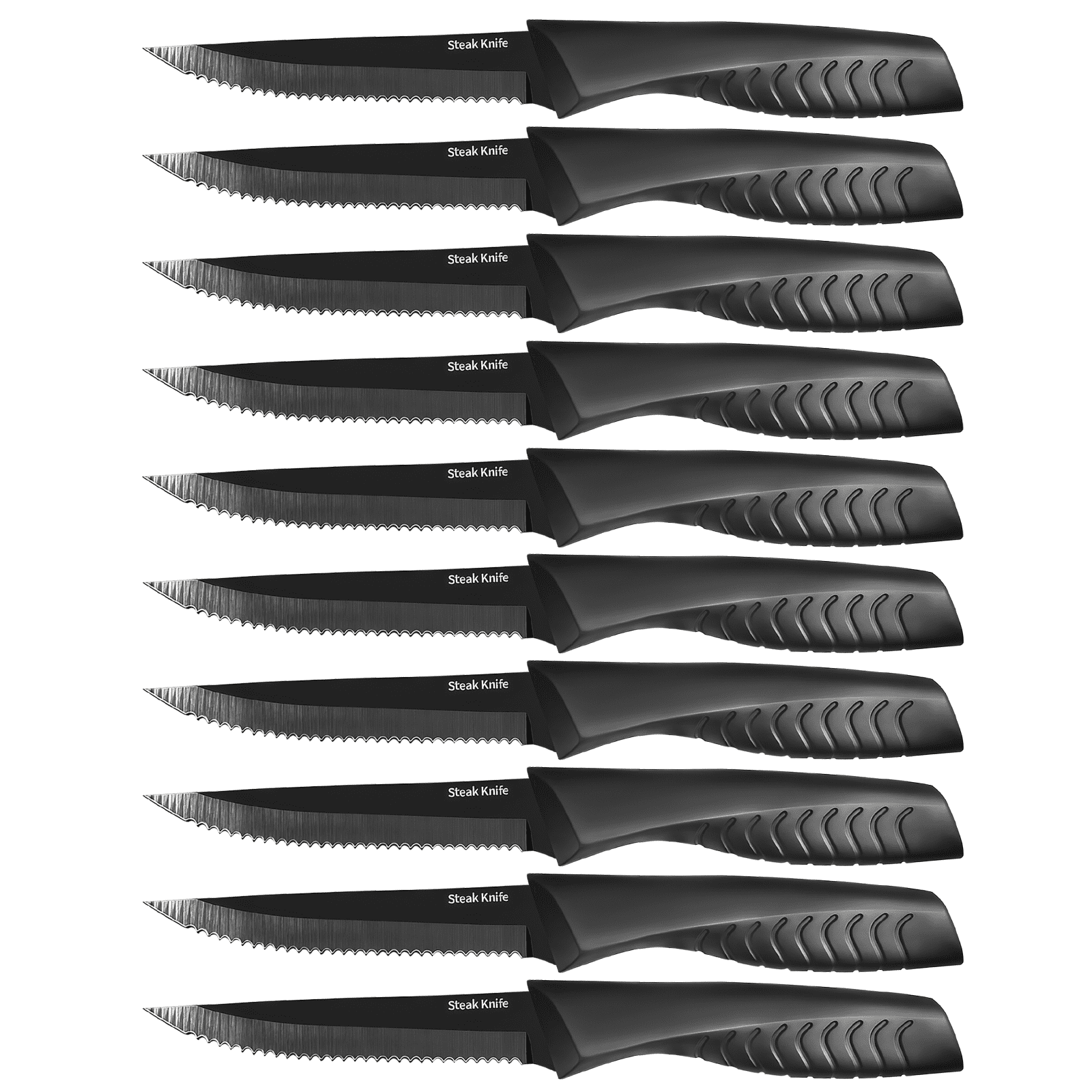 FXXNNN Steak Knives, 10PC German High Carbon Stainless Steel Steak Knives, Serrated Blades, Dishwasher Safe, Comfortable Non-Slip Ergonomic Knife Handle