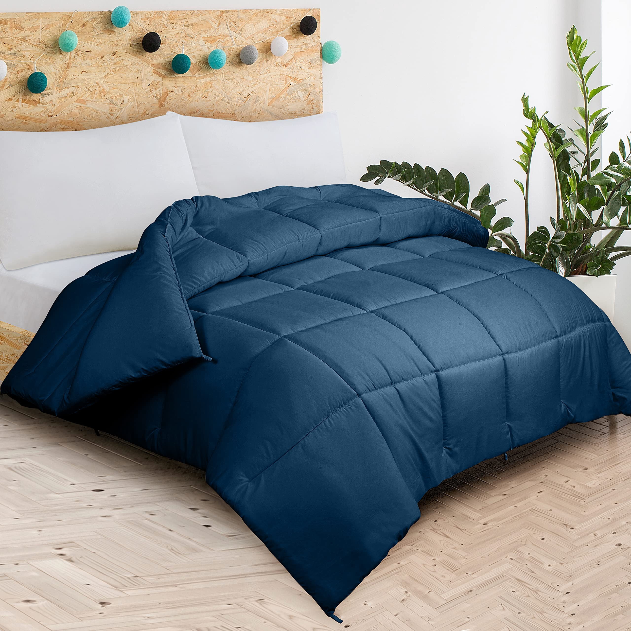 ROYALE California King Comforter - All Season Down Alternative Bedding Comforters- Lightweight Quilted Comforter with Corner Tabs- Soft Luxury Hotel Comforters- Box Stitch Duvet Insert (KingCal Navy)