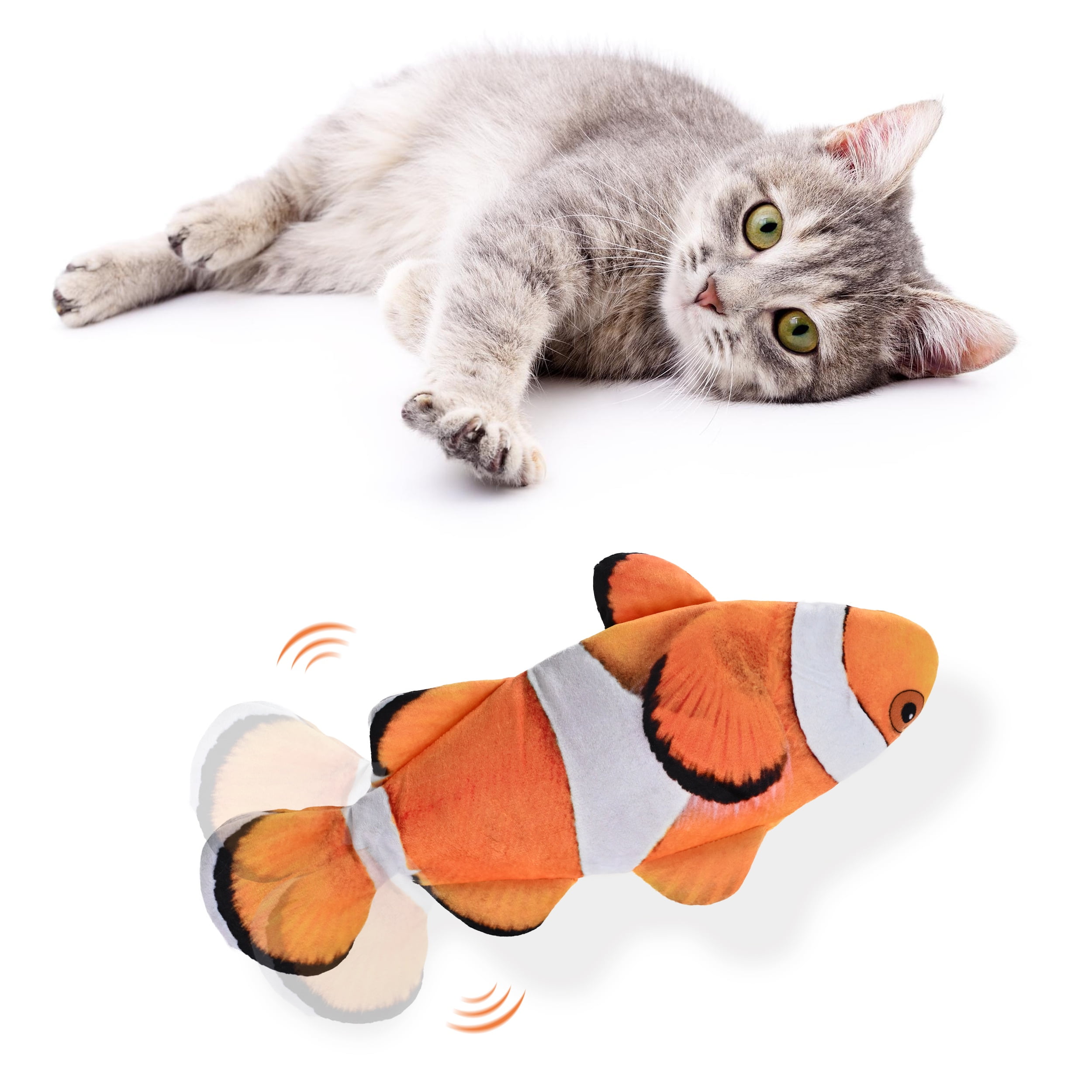 Max & Marlow Cat Toy Flapping Fish, Interactive Moving Cat Kicker Toy with Rechargeable Battery, Catnip Included