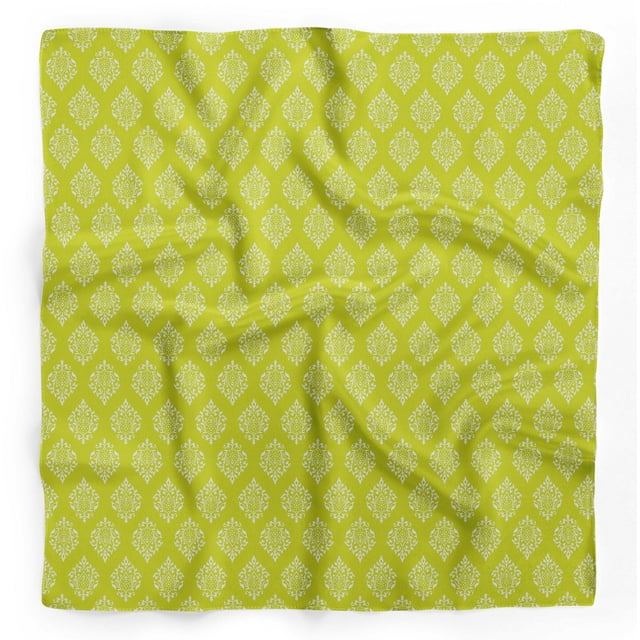 Bimba Bandanas pour Tête Imprimés en Pure Soie Damassé Vert au Pochoir Foulard d'Été pour Cou 40 x 40 Pouces