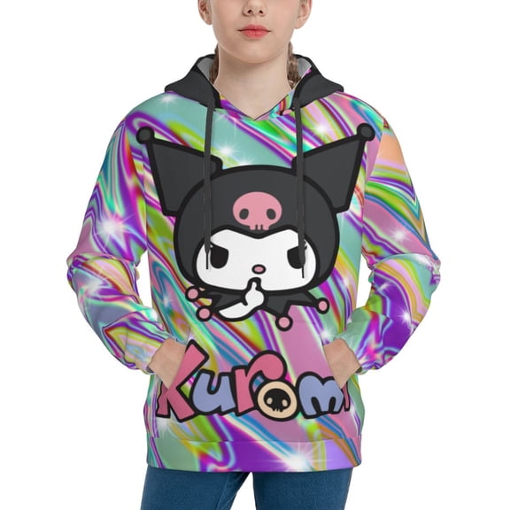 Sanrio Kuromi Kids' Hoodie 3d Print Sweatshirt Soft Pullover Hooded With Big Pockets Fans Gifts For Boys Or Girls X-Large