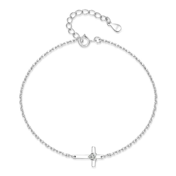HESHPAWS S925 Sterling Silver Cross Bracelet for Women ,Adjustable Religious Birthstone cross bracelet Gift for Women （with Gift Box)