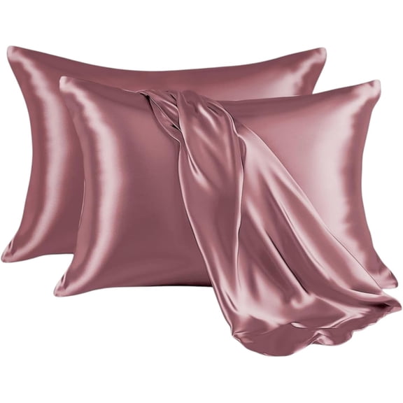 Satin Pillow Cover Set: 2 Satin Cases, Bonnet & 3 Scrunchies Gift Rose 14 x 22 Inch