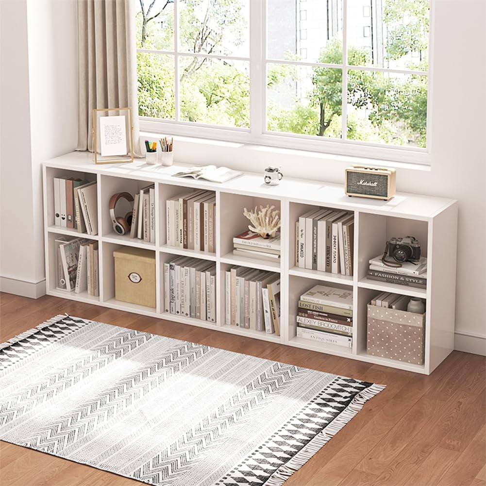 8 Cube Organizer Bookcase - Fabric Storage Bins Container, Open Shelf Simple Compartments Bookshelf, White