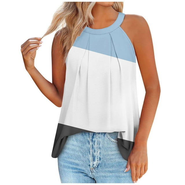 Débardeur pour Femmes Imprimé Col Rond Pull Mode Décontracté Col Rond Bretelles Bouton Haut