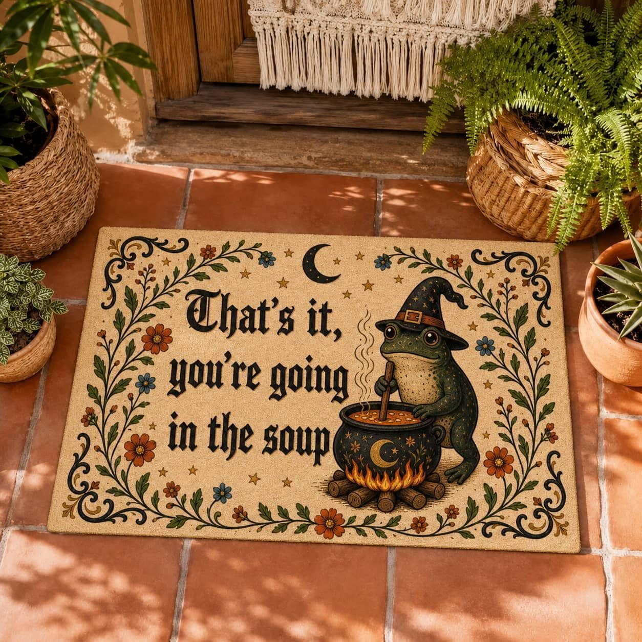 Witch Soup Quote Halloween Doormat 24 x 16 in Polyester Surface Door Mat with Rubber Backing Flat Pile Rectangle Entryway Porch Decor Seasonal Home Accent by Adoorable Doormat