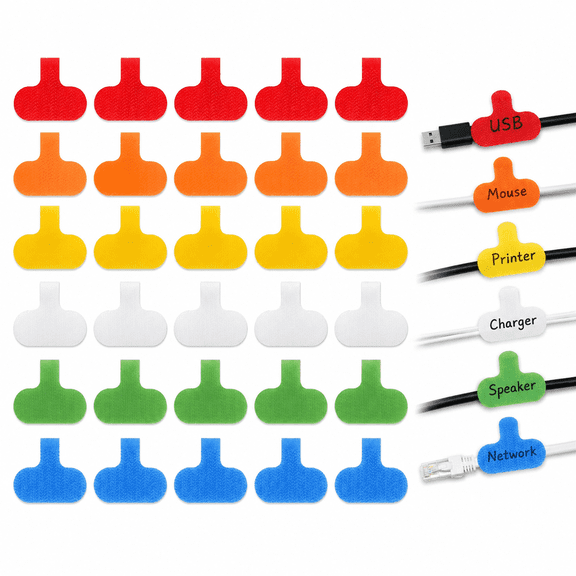 30 PCS Cable Labels Cord Labels Multi-Color Write on Wire Labels Tags for Cable Management and Identification