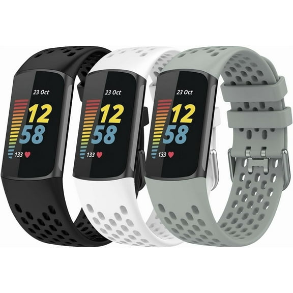 MYKOMI 3PCS Silicone Breathable Replacement Watchbands Compatible with Fitbit Charge 6/Charge 5 Smartwatch