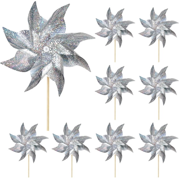10 Pack Reflective Pinwheels for Yard and Garden,Wind Spinners Outdoor Bird Scare Devices,Sparkly Windmills for Garden Decor Scare Birds Away Wind Spinners for Outside Patio Yard Lawn