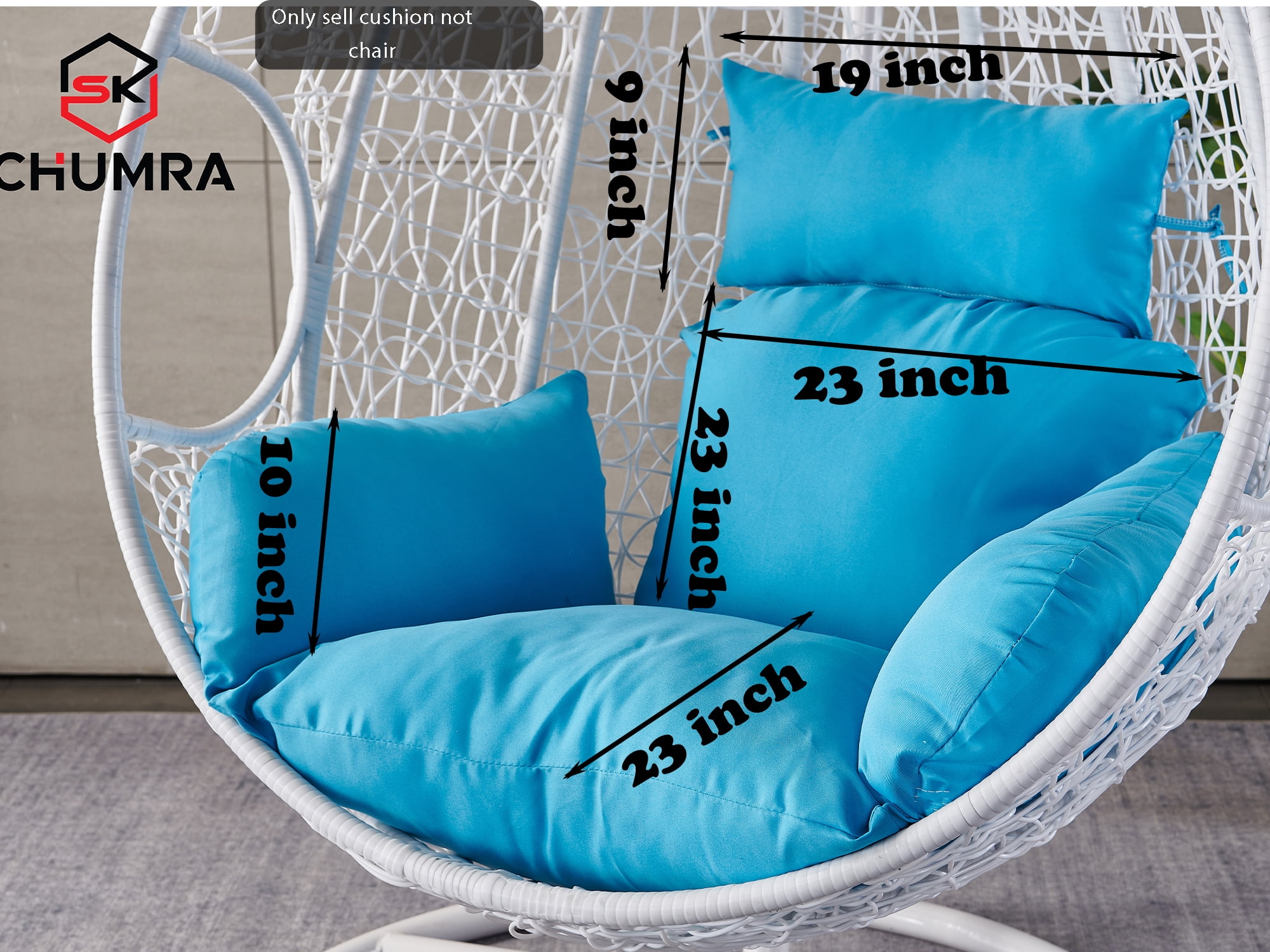 SK CHUMRA Outdoor/Indoor Cushion Hanging Swing Egg Chair Mats Pads NonSlip Soft Washable Cushion with Headrest & Armrest