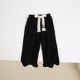 thumbnail image 5 of Girls Wide Leg Pinstripe Pants Ribbed Pants with Bow Tie Casual School Trousers Sizes 2T-10 Black,Size 0-1 T, 5 of 8