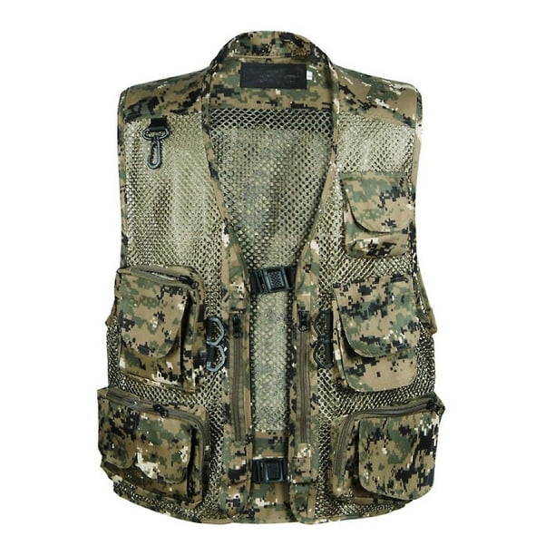 Hhhc Men's Fishing Outdoor Utility Hunting Climbing Tactical Camo Mesh Removable Vest With Multiple Pocketscamouflage Green L