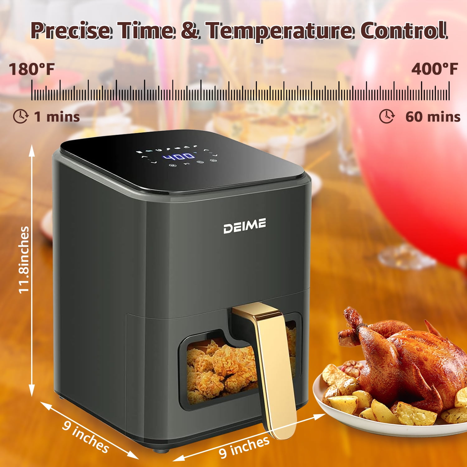 DEIME Air Fryer 4.2 QT Oilless Hot AirFryer 1200W Healthy Cooker Small Oven with 7 Presets, Digital (图4)