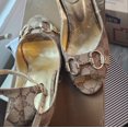 thumbnail image 3 of Gu-cci Gold and Brown Wedge Shoes, 3 of 5